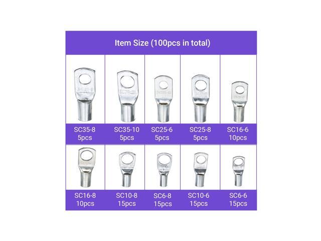 100Pcs SC Tinned Copper Lug Ring Wire Connector Connecting Terminal Bare Cable Terminal