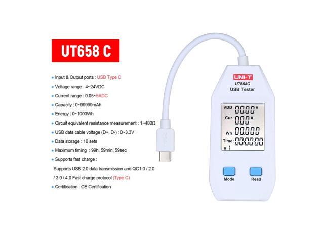 UNI-T UT658C USB Power Meter LCD USB Tester Detector Voltmeter Ammeter Digital Power Capacity Tester