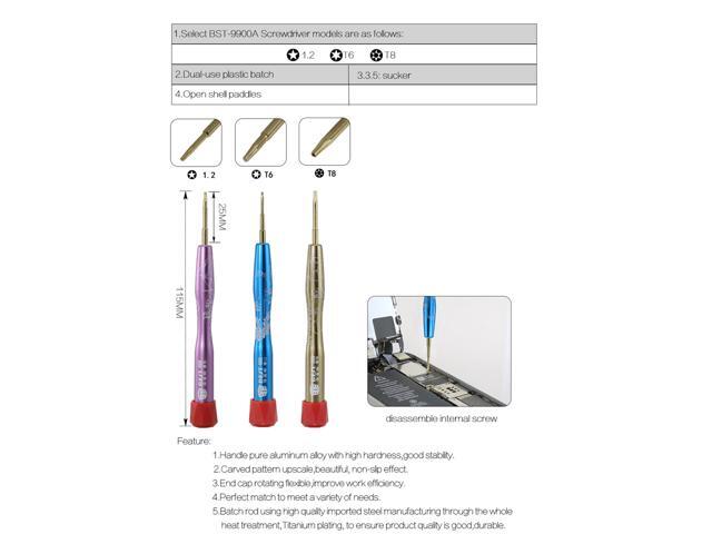 BST-9900C 6 in 1 Precision Screwdriver Kit 0.8 Pentalobe T6 T8 Trox Suction Cup Spudger for Mobile Phone Repair Tools Set