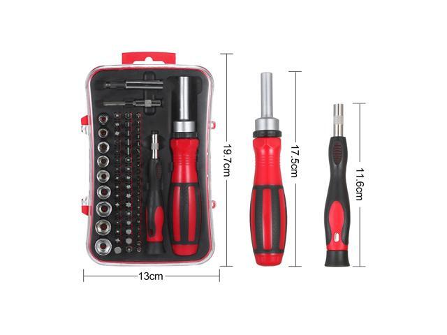65PCS Ratchet Nut Driver and Screwdriver Kit Low-magnetic Screw Driver Bit and 1/4-Inch Drive Socket Set with 51-Piece...