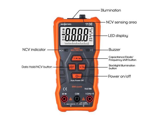 RICHMETERS RM113E NCV Digital Multimeter 6000 Counts Auto Ranging AC/DC Voltage Temperature Measuring Meter Flash Light Backlight Large Screen