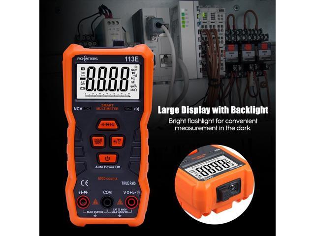 RICHMETERS RM113E NCV Digital Multimeter 6000 Counts Auto Ranging AC/DC Voltage Temperature Measuring Meter Flash Light Backlight Large Screen