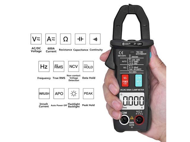 BSIDE ZT-QB9 600A DC Clamp Meter True RMS Auto-Ranging 6000 Counts Meter Inrush Current Capacitance Temperature Live Check Voltage Test