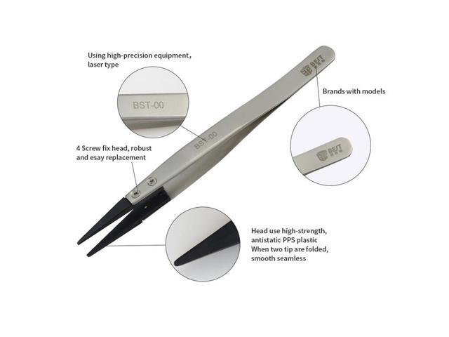 BST-00 Rubber Tipped Tweezers Curved and Straight for Mobile Phone Computer Repair