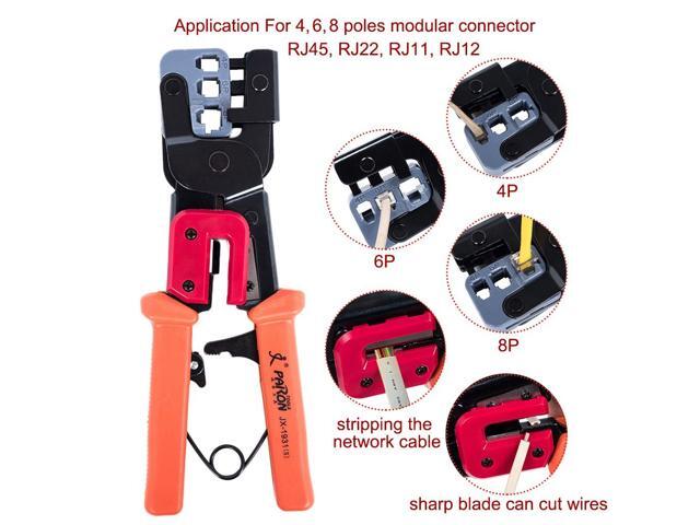 3-In-1 Crimping Tool PassThrough Cutter for RJ22/4P RJ11/6P RJ45/8P Ethernet Network LAN Cable Plier Crystal Head Cable Cutter Peeling Shear