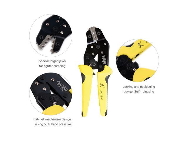Wire Terminals Crimping Tool Insulated Ratcheting Crimper Kit of AWG 26-16 with 840PCS Male and Female Spade Connectors