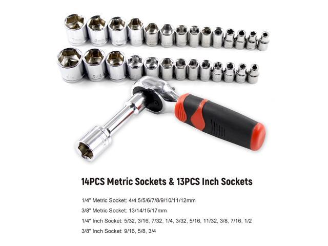 49PCS Portable Ratchet Screwdriver Socket Wrench Spanner Set Kit Metric and Inch 1/4' 3/8' Drive with 16-Pieces Screwdriver Bits