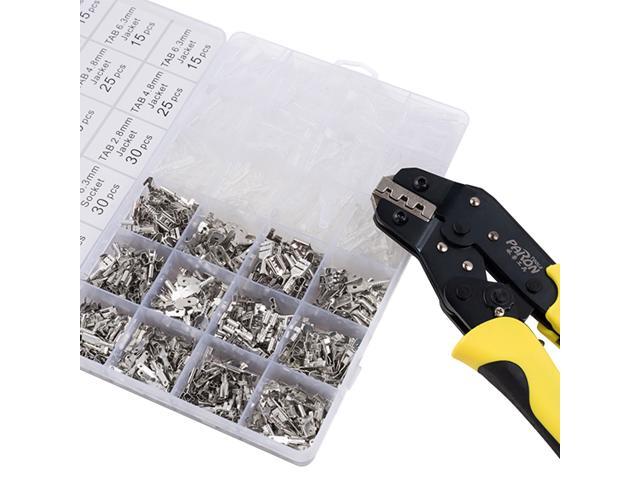 Wire Terminals Crimping Tool Insulated Ratcheting Crimper Kit of AWG 26-16 with 840PCS Male and Female Spade Connectors