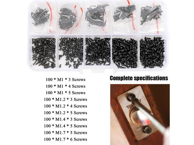 1000pcs Mix PA Phillips-head Micro Screws Set Round Self-tapping Electronic Small Wood Screws Kit with Storage Box