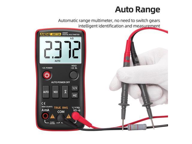 ANENG AN113A Digital Multimeter True RMS with Temperature Tester 4000 Counts Auto-Ranging AC/DC Transistor Voltage Meter - Red