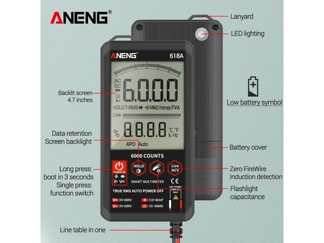 ANENG 618A Smart Touch Digital Multimeter DC/AC Analog Tester True RMS Professional Transistor Capacitor NCV smart Auto/Manual Testers