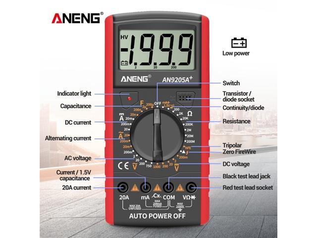 ANENG DT9205A+ Digital Multimeter 3 1/2 LCD Display 1999 Count Manual Range Universal Meter AC DC Resistance Capacitance Transistor Tester...