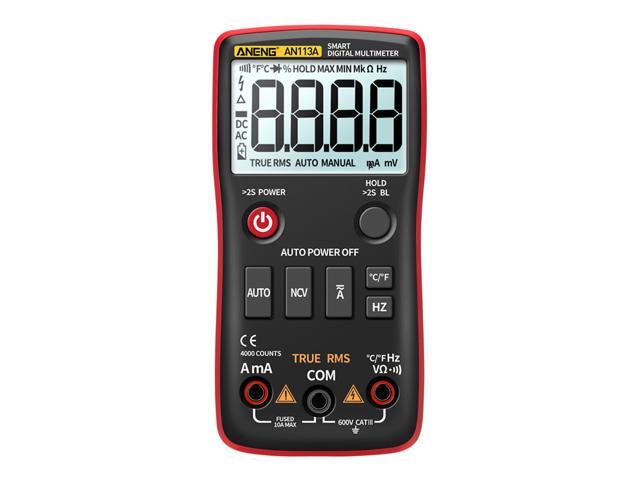 ANENG AN113A Digital Multimeter True RMS with Temperature Tester 4000 Counts Auto-Ranging AC/DC Transistor Voltage Meter - Red