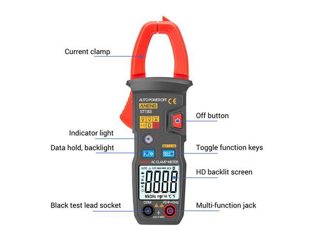 ANENG ST183 Digital Clamp Meter AC Current 6000 Counts True RMS Multimeter DC/AC Voltage Tester Hz Capacitance NCV Ohm Tests