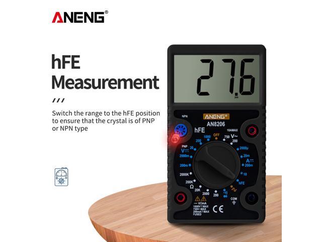 ANENG AN8206 Large Screen Digital Multimeter with Square Wave Output Voltage Current Continuity Measurement hEF Measurement - Black