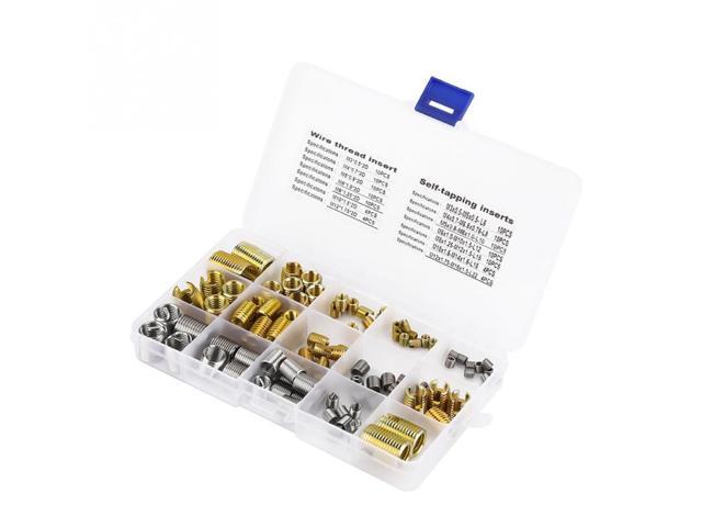 116 Pcs Self Tapping Thread Slotted Inserts and Steel Wire Thread Inserts Combination Set Thread Repair Tool