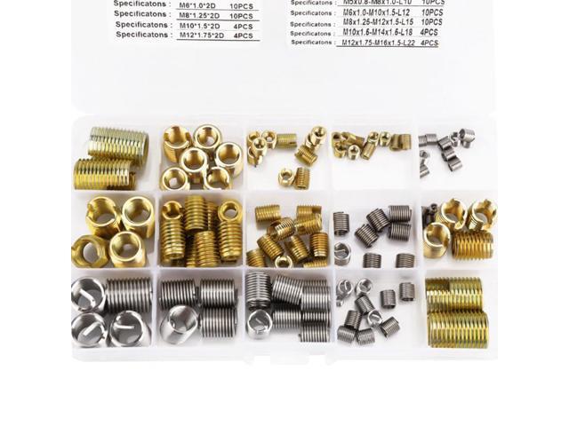 116 Pcs Self Tapping Thread Slotted Inserts and Steel Wire Thread Inserts Combination Set Thread Repair Tool