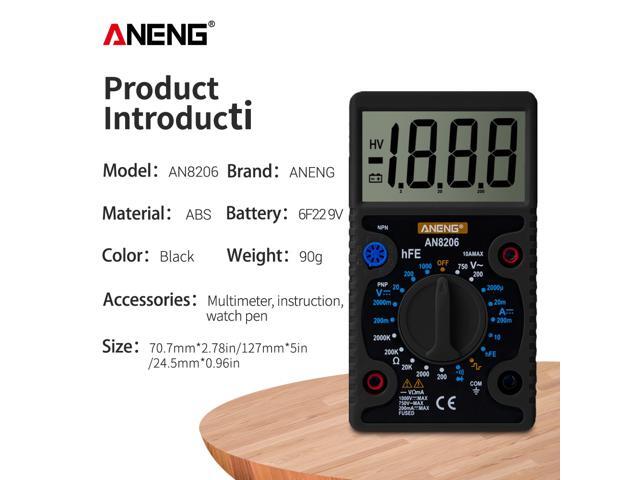 ANENG AN8206 Large Screen Digital Multimeter with Square Wave Output Voltage Current Continuity Measurement hEF Measurement - Black