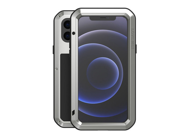 LOVE MEI Powerful Metal Waterproof Case For iPhone12 mini Cover Full Body Protection ShockProof Phone Case (Silver)