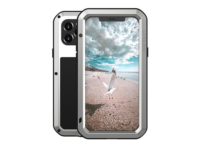 LOVE MEI Powerful Metal Waterproof Case For iPhone12 Pro Cover Full Body Protection ShockProof Phone Case (Silver)