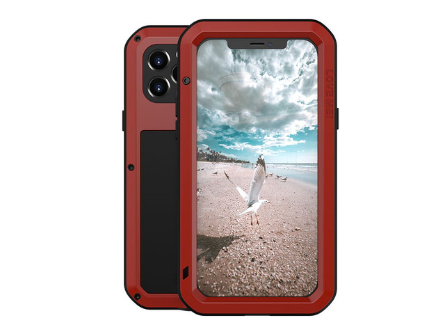 LOVE MEI Powerful Metal Waterproof Case For iPhone12 Pro Cover Full Body Protection ShockProof Phone Case (Red)