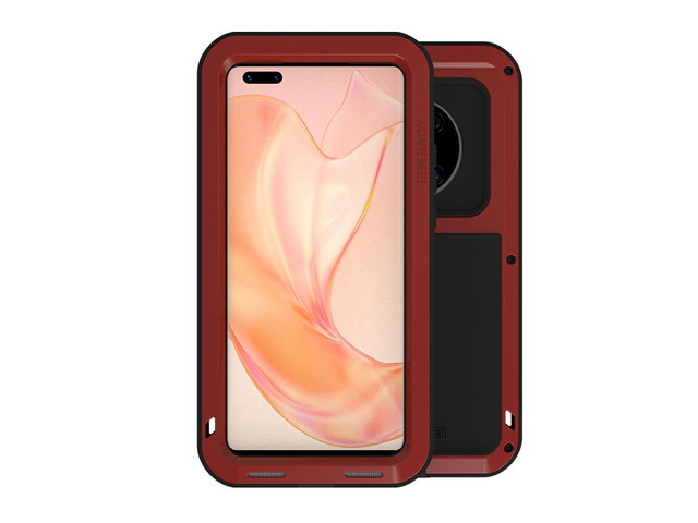 LOVE MEI Shock Dirt Proof Water Resistant Metal Armor Cover Phone Case for HUAWEI Mate 40 Pro - Red