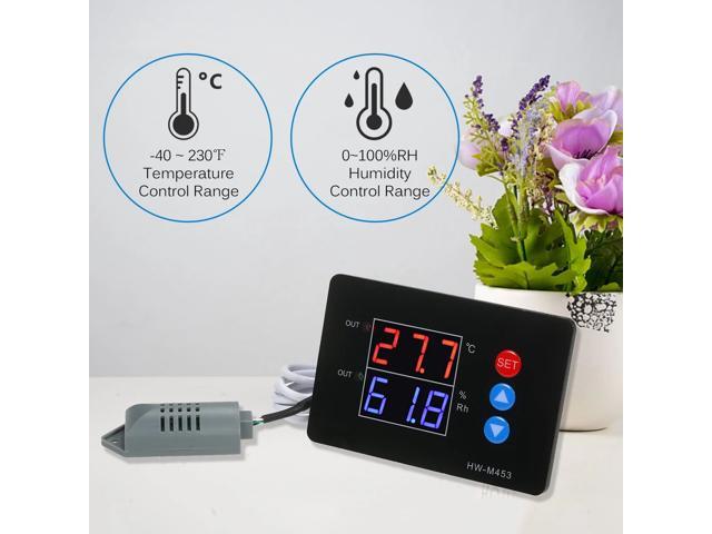 DC12/24V Temperature and Humidity Controller Dual Relay Output -40~230? Digital Thermostat Humidistat Controller with Sensor Probe for Reptile...