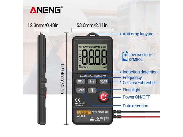 ANENG AN303 Digital Multimeter 4000 Count LCD Display Automatic Range Universal Meter with Backlight NCV Test Meter with Storage Bag - Black