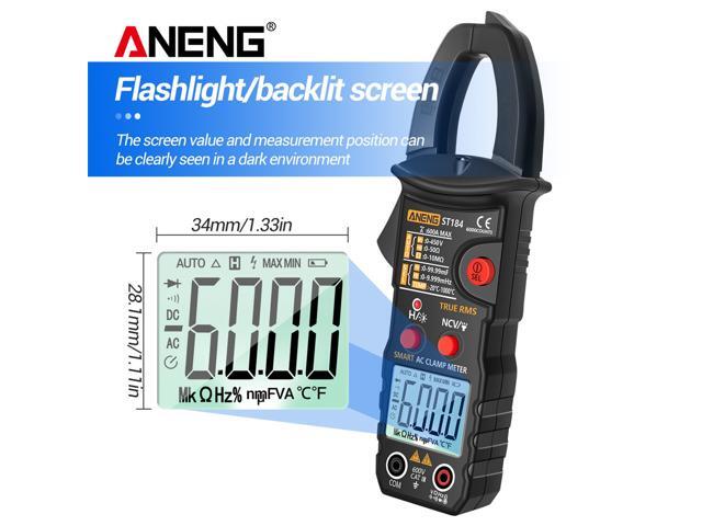 ANENG ST184 Digital Multimeter Clamp Meter True RMS 6000 Counts Professional Measuring Testers AC/DC Voltage AC Current Ohm & Packing Box - Black