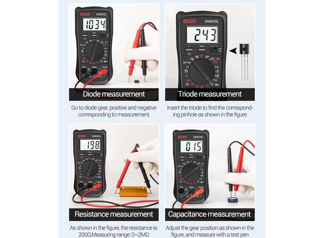 ANENG DM830L Digital Multimeter Meter Testers 1999 Count Electrical Transistor Capacitance DC/AC Multimetro With LCD Backlight