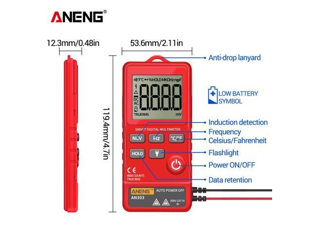 ANENG AN303 Digital Multimeter 4000 Count LCD Display Automatic Range Universal Meter with Backlight NCV Test Meter with Color Box - Red