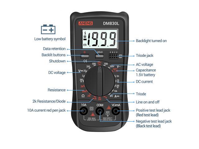 ANENG DM830L Digital Multimeter Meter Testers 1999 Count Electrical Transistor Capacitance DC/AC Multimetro With LCD Backlight