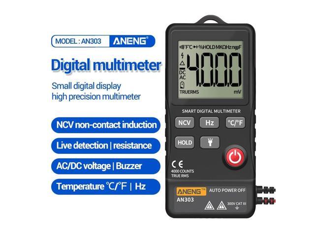 ANENG AN303 Digital Multimeter 4000 Count LCD Display Automatic Range Universal Meter with Backlight NCV Test Meter with Storage Bag - Black
