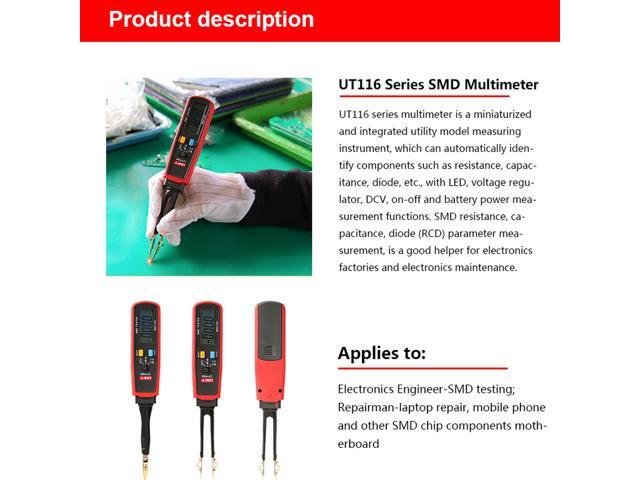 UNI-T UT116A SMD Tester Meter Multimeter Rotable Tweezer Resistance Capacitance LED Diode Continuity Battery Tester