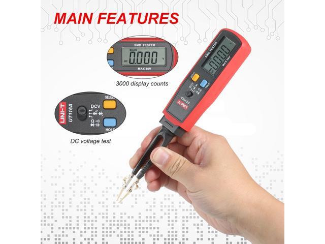 UNI-T UT116A SMD Tester Meter Multimeter Rotable Tweezer Resistance Capacitance LED Diode Continuity Battery Tester