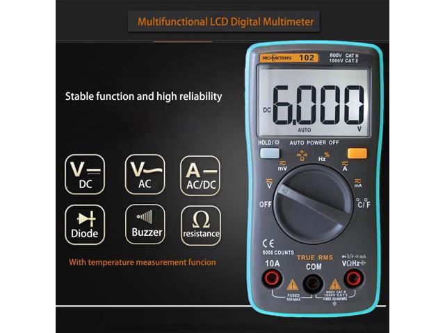 RICHMETERS RM102 True RMS Digital Multimeter DMM DC AC Voltage Current Resistance Diode Capacitance Temperature Tester Measurement