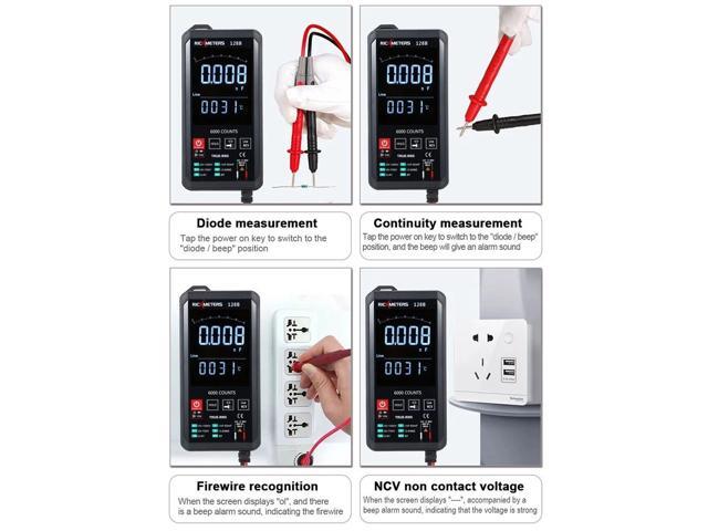 RICHMETERS 128B Digital Multimeter 6000 Counts True-RMS Auto Ranging AC/DC Voltage Temperature Measuring Meter Flash Light Backlight Large Screen