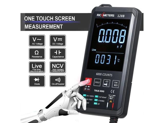 RICHMETERS 128B Digital Multimeter 6000 Counts True-RMS Auto Ranging AC/DC Voltage Temperature Measuring Meter Flash Light Backlight Large Screen