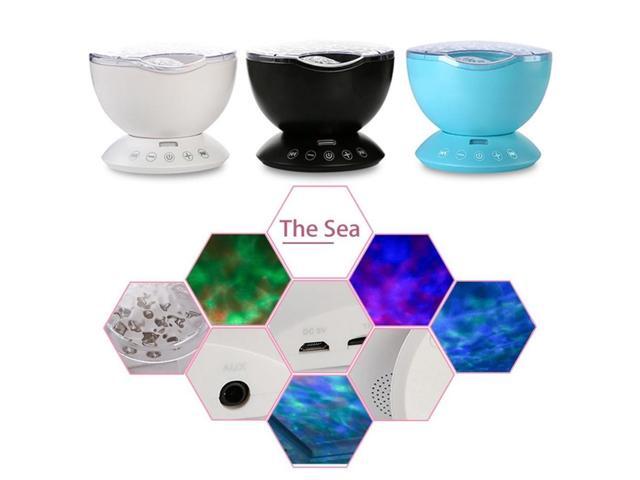 Ocean Light Night Light Audio Cable 7 Colors Ocean Wave Starry Sky LED Projector Novelty RC Lamp Illusion Light For BabyChildren - White
