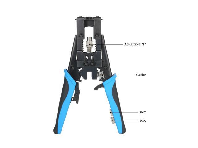 Multifunctional Coax Compression Connector Adjustable Tool Cable Crimping Pliers Wire Cutter for F BNC RCA RG58 RG59 RG6 - Blue