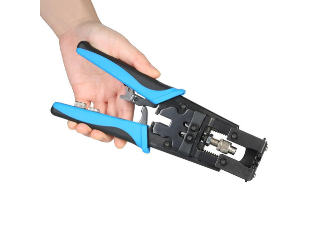 Multifunctional Coax Compression Connector Adjustable Tool Cable Crimping Pliers Wire Cutter for F BNC RCA RG58 RG59 RG6 - Blue