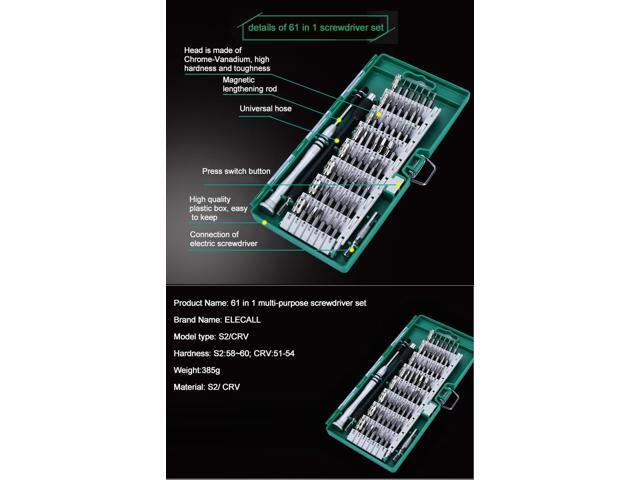 ELECALL CRV Material 61 in 1 screwdriver Bit Magnetic Driver Kit Precision Screwdriver set Hand Tools for Phone Electronics Repair Tool Kit
