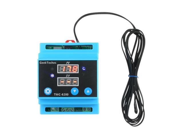 DC 12V Water-drop Shape Probe Digital Temperature Controller Guide Rail One Way Thermostat Thermoregulator Temperature Instruments with Alarm Func