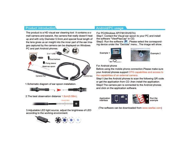 2 in 1 USB Port Ear Nose camera Endoscope 5.5mm Visual Lens Mini Borescope Earpick Otoscope Endoscope for PC Windows
