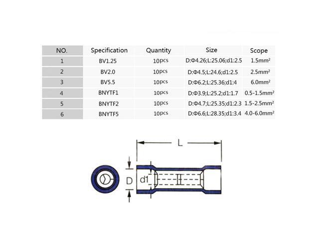 60Pcs/Box 6 In 1 Connector Terminals Full Insulation Middle Joint / Cold Copper Wire / Terminals / Connecting Pipe