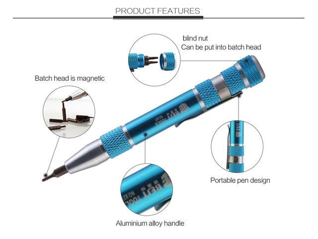 BST-927 9 in 1 Mini Screwdriver Pen Set Aluminum Alloy Handle S2 Screw Bits