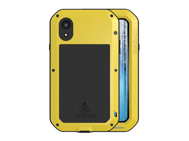 Love Mei Powerful Case For iPhone XR Premium Waterproof Shockproof Aluminum Case Cover for iPhone XR (Yellow)