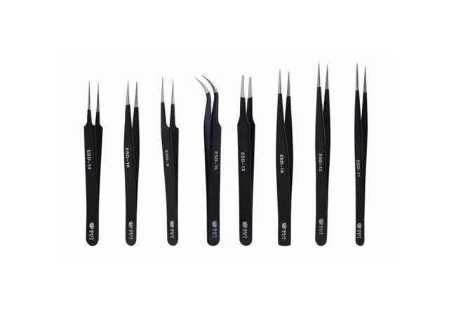 8pcs/lot BGA Precision ESD Tweezers Set Stainless Steel anti-static Tweezers Repair Tool Soldering Station Welding Assist