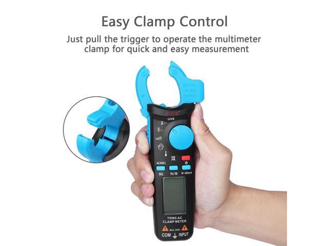 Bside ACM82 Digital True RMS Mini Clamp Meter Auto Range 0.001A Current Test Hz Temp Ohm uF V-alert Live Check with Pocket Clip (Blue)