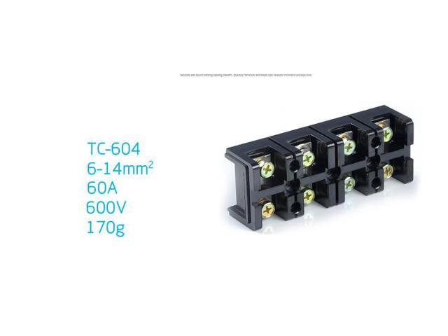 ELECALL Dual Row Screw Terminal Block StripTC-604 600V 60A 4 Positions